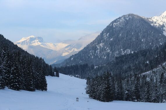 Snowshoes facing the Mont-Blanc massif